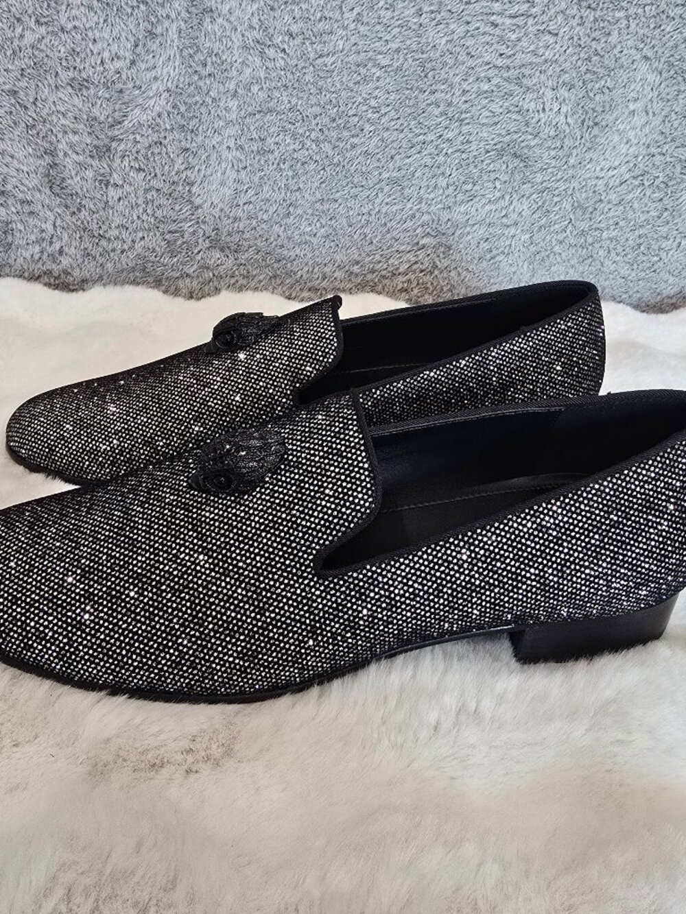 Kurt Geiger Ace Stud Venetian Loafer Black Silver Sparkly Men's Size 45 or US 11